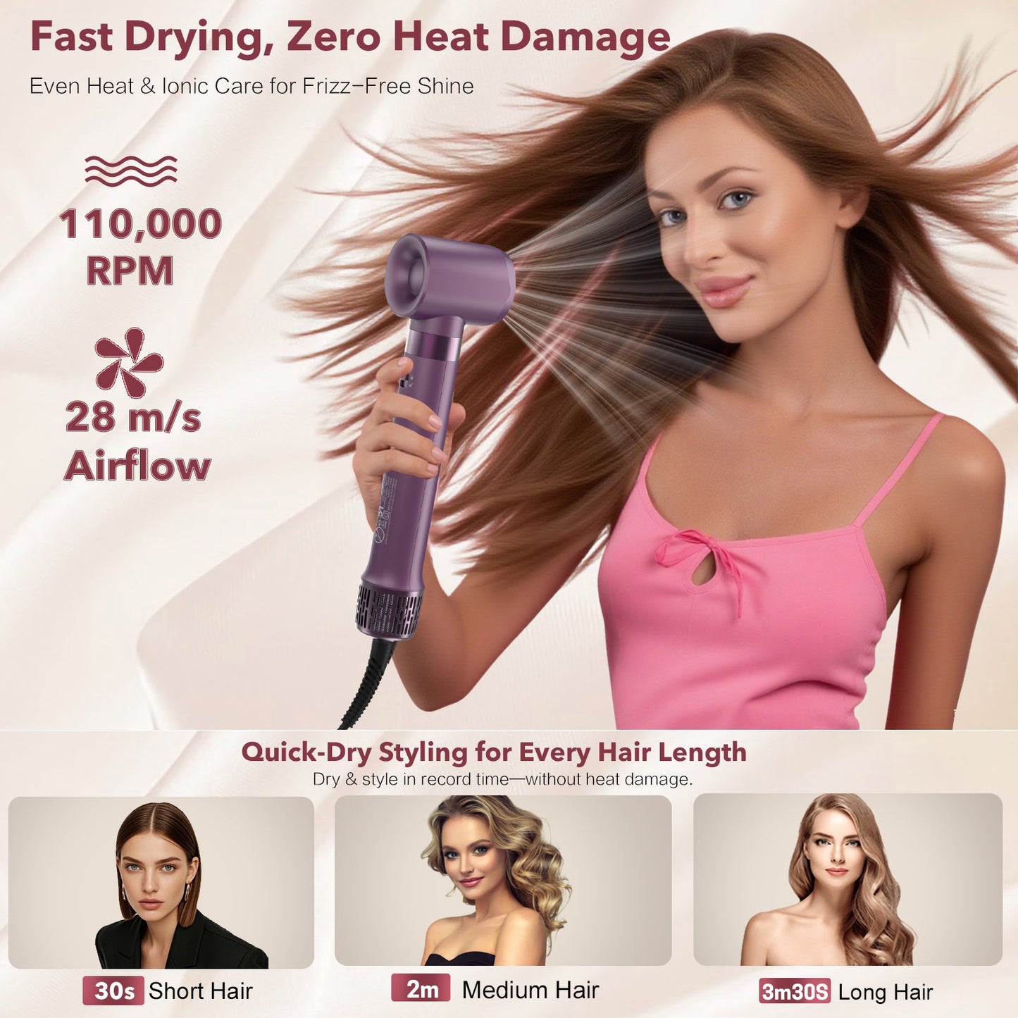 StyleVibe 6-in-1 Multi-Styler, Blow Dryer Brush & Thermal Brush with Auto Wrap Curl L/R, Fast Drying, Smooth Blowouts, Root-Lift Volume, No Heat Damage Frizz-Free Air Styler with Travel Bag (Purple)