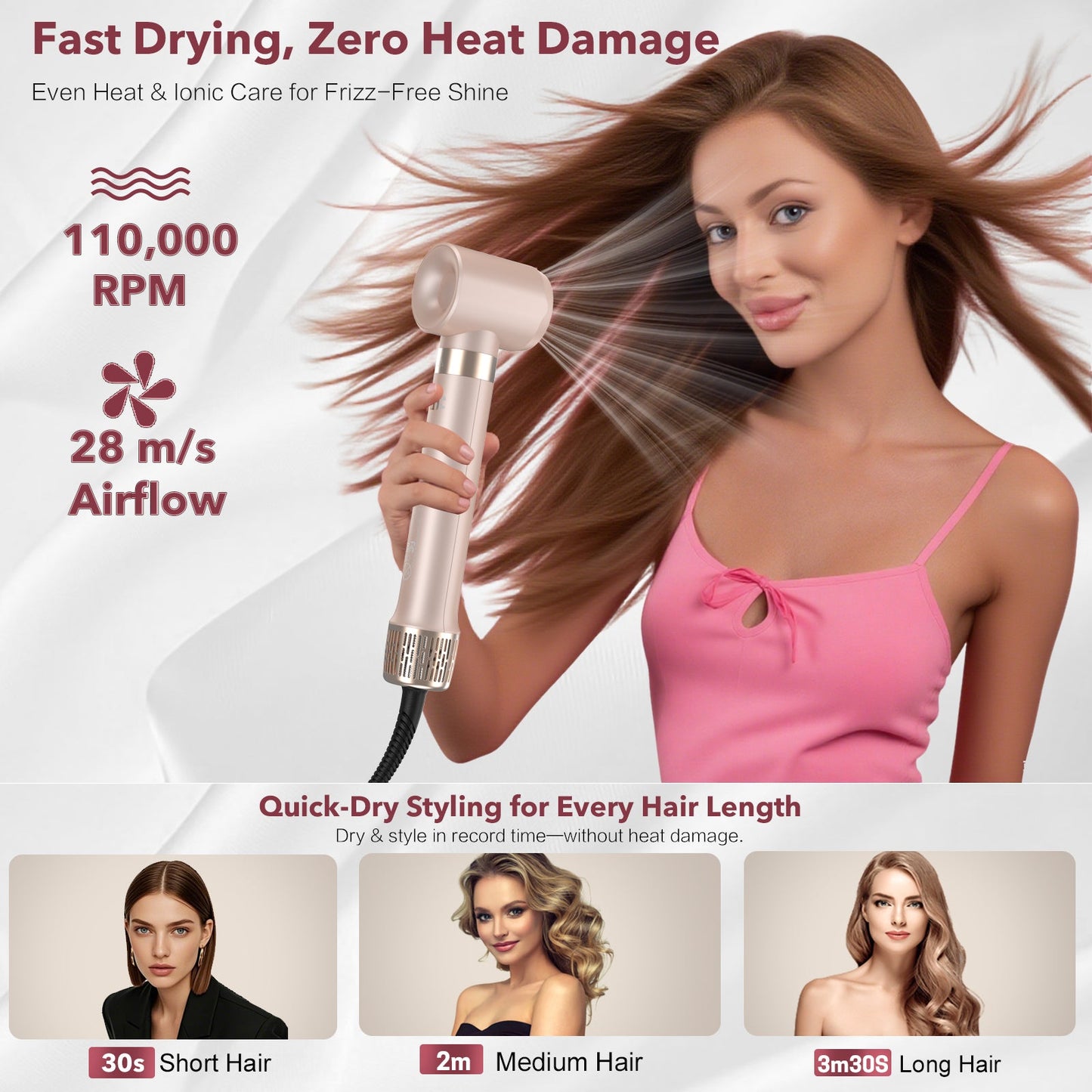 StyleVibe 6-in-1 Multi-Styler, Blow Dryer Brush & Thermal Brush with Auto Wrap Curl L/R, Fast Drying, Smooth Blowouts, Root-Lift Volume, No Heat Damage Frizz-Free Air Styler with Travel Bag (Champagne Gold)