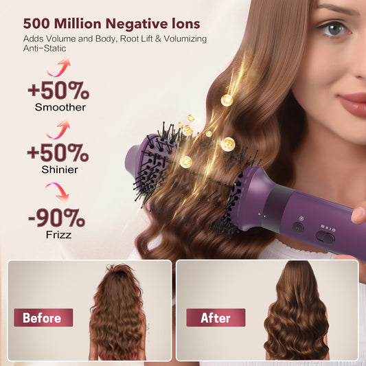 StyleVibe 6-in-1 Multi-Styler, Blow Dryer Brush & Thermal Brush with Auto Wrap Curl L/R, Fast Drying, Smooth Blowouts, Root-Lift Volume, No Heat Damage Frizz-Free Air Styler with Travel Bag (Purple)