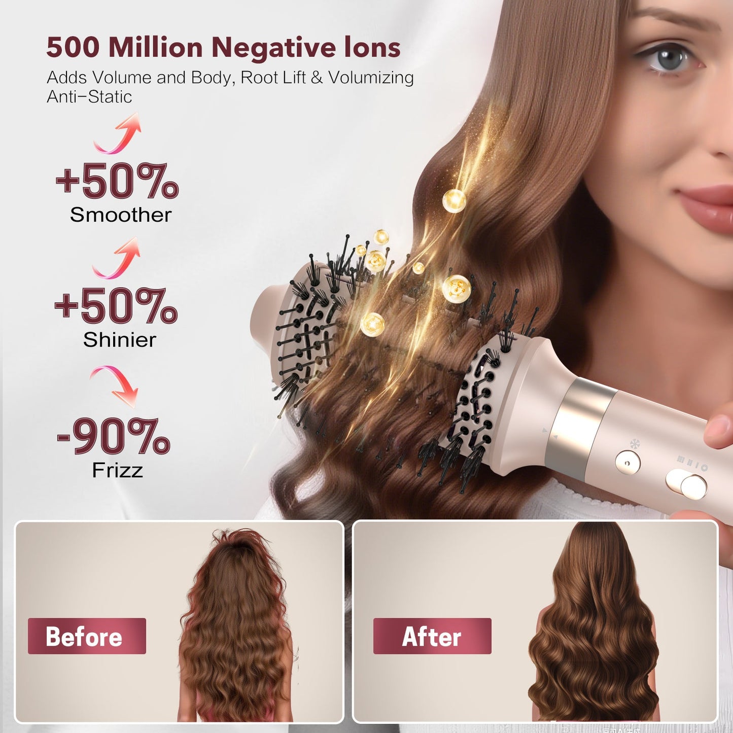 StyleVibe 6-in-1 Multi-Styler, Blow Dryer Brush & Thermal Brush with Auto Wrap Curl L/R, Fast Drying, Smooth Blowouts, Root-Lift Volume, No Heat Damage Frizz-Free Air Styler with Travel Bag (Champagne Gold)