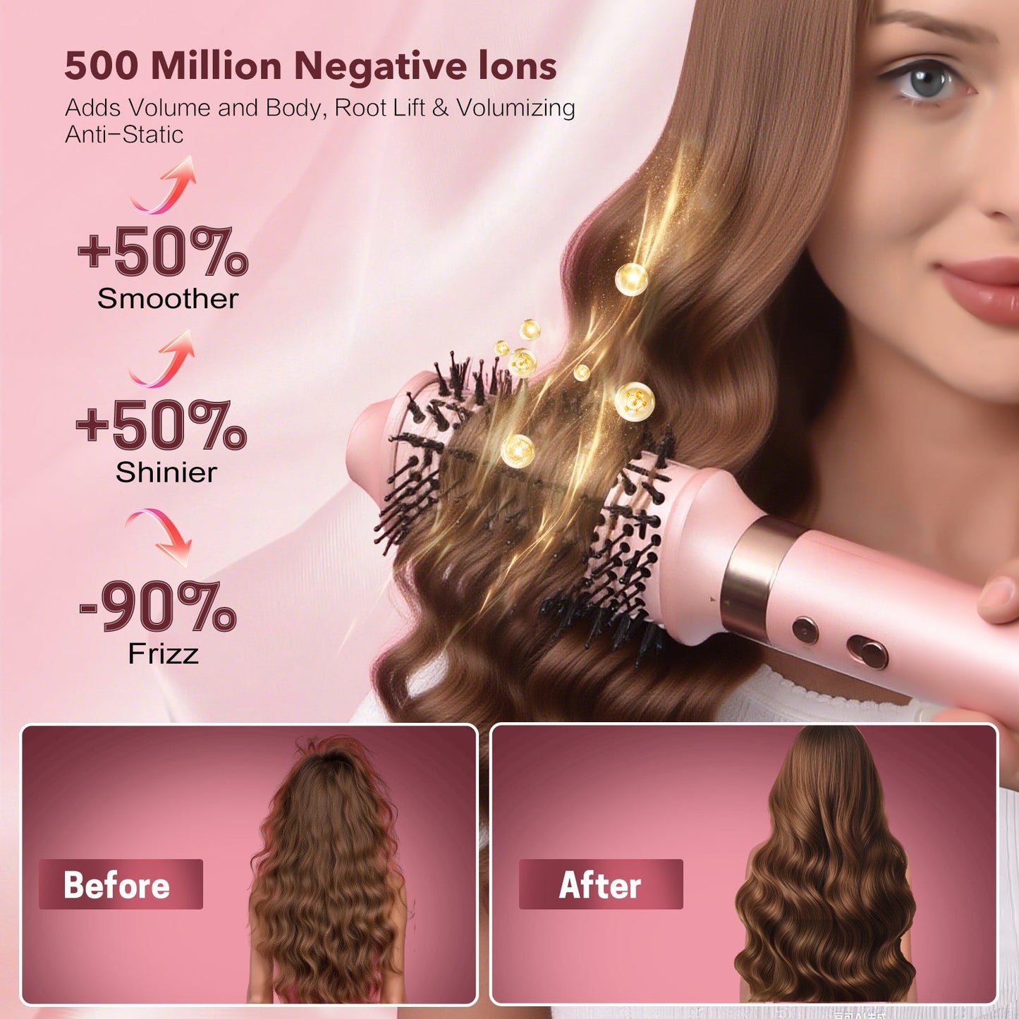 StyleVibe 8-in-1 Multi-Styler, Blow Dryer Brush & Thermal Brush with Auto Wrap Curl L/R, Fast Drying, Smooth Blowouts, Root-Lift Volume, No Heat Damage Frizz-Free Air Styler with Travel Bag (Pink)