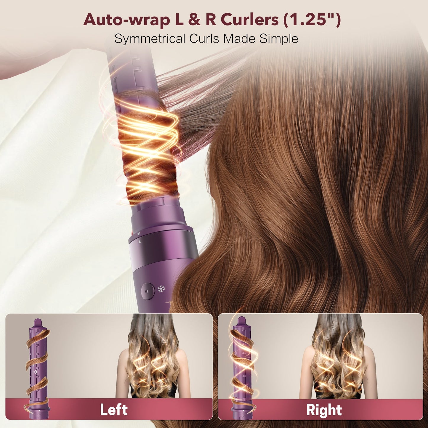 StyleVibe 6-in-1 Multi-Styler, Blow Dryer Brush & Thermal Brush with Auto Wrap Curl L/R, Fast Drying, Smooth Blowouts, Root-Lift Volume, No Heat Damage Frizz-Free Air Styler with Travel Bag (Purple)