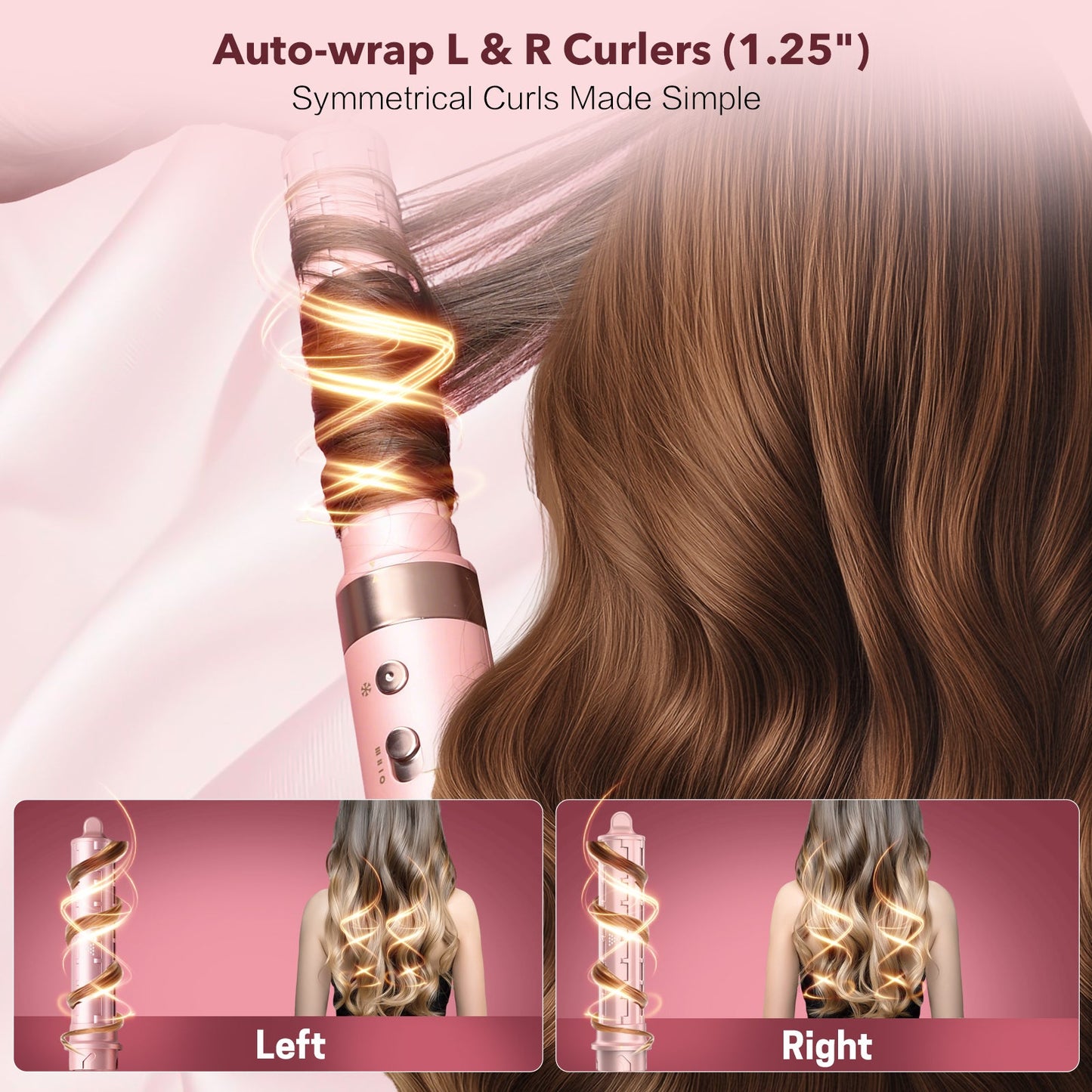 StyleVibe 8-in-1 Multi-Styler, Blow Dryer Brush & Thermal Brush with Auto Wrap Curl L/R, Fast Drying, Smooth Blowouts, Root-Lift Volume, No Heat Damage Frizz-Free Air Styler with Travel Bag (Pink)