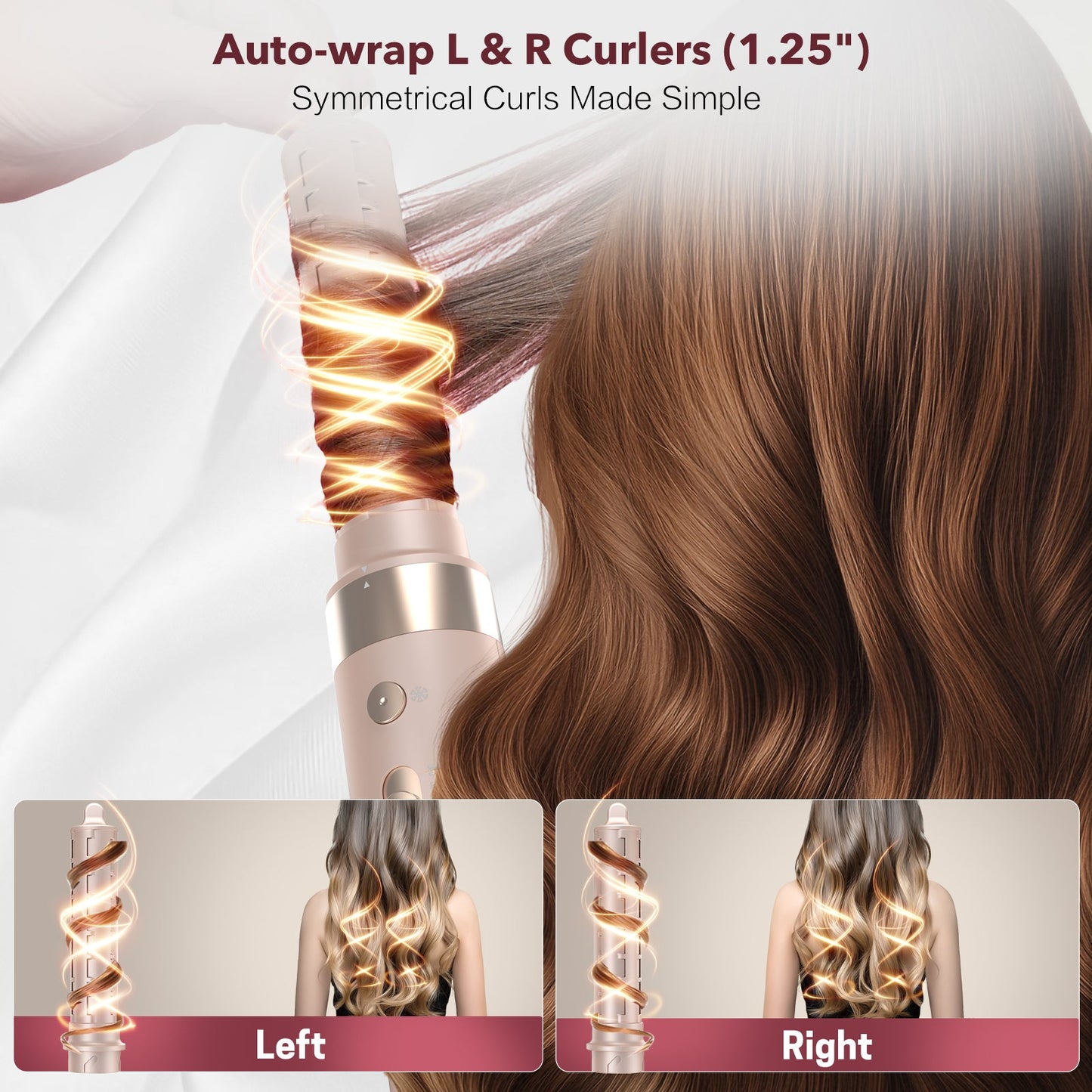 StyleVibe 6-in-1 Multi-Styler, Blow Dryer Brush & Thermal Brush with Auto Wrap Curl L/R, Fast Drying, Smooth Blowouts, Root-Lift Volume, No Heat Damage Frizz-Free Air Styler with Travel Bag (Champagne Gold)