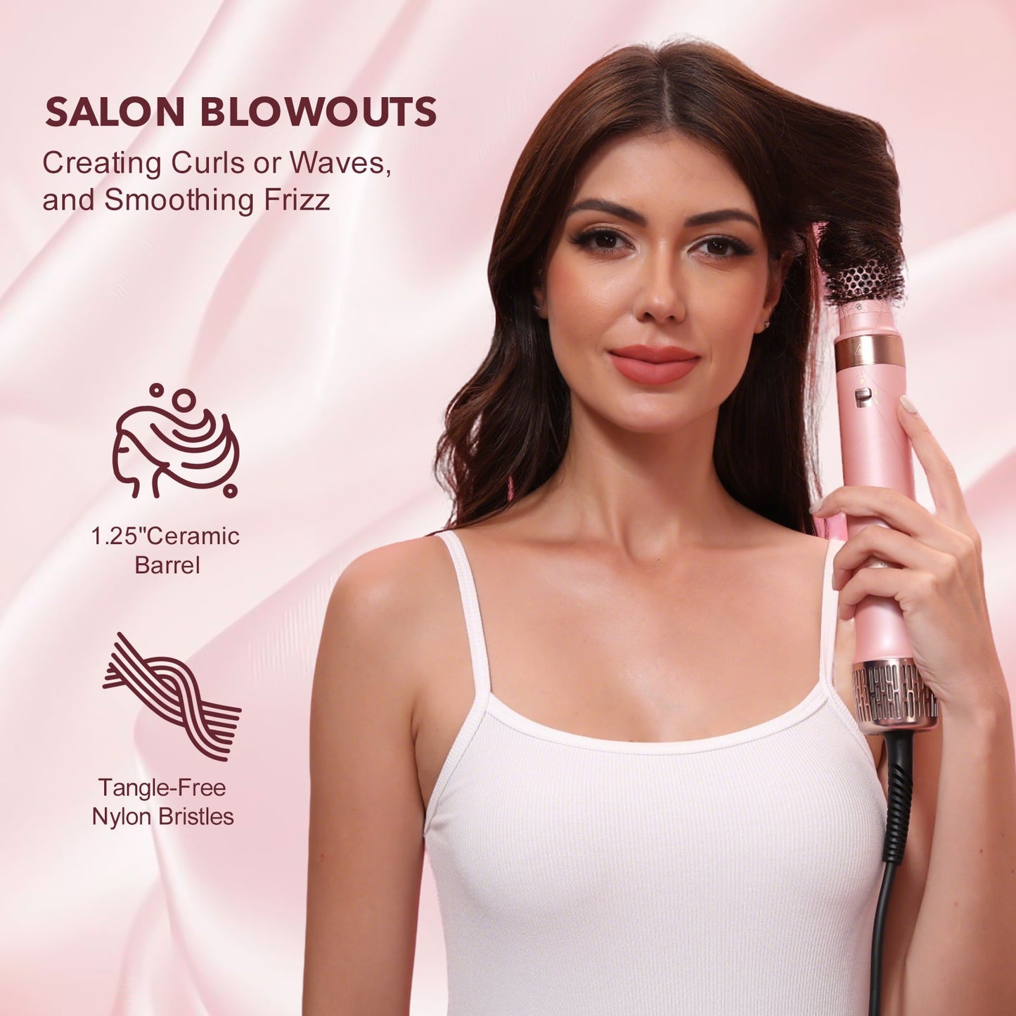 StyleVibe 8-in-1 Multi-Styler, Blow Dryer Brush & Thermal Brush with Auto Wrap Curl L/R, Fast Drying, Smooth Blowouts, Root-Lift Volume, No Heat Damage Frizz-Free Air Styler with Travel Bag (Pink)