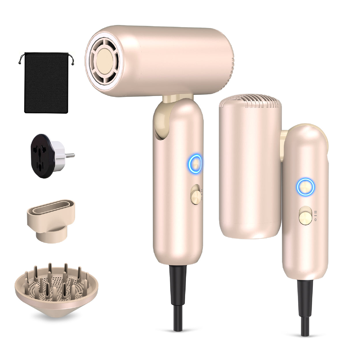 Mythsight StyleVibe High-Speed Dual Voltage Foldable Travel Hair Dryer Lightweight, 500 Million Negative Ions, 100-240V Blow Dryer with Diffuser and Concentrator for Fast Drying and Frizz Control