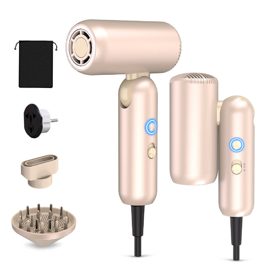 Mythsight StyleVibe High-Speed Dual Voltage Foldable Travel Hair Dryer Lightweight, 500 Million Negative Ions, 100-240V Blow Dryer with Diffuser and Concentrator for Fast Drying and Frizz Control