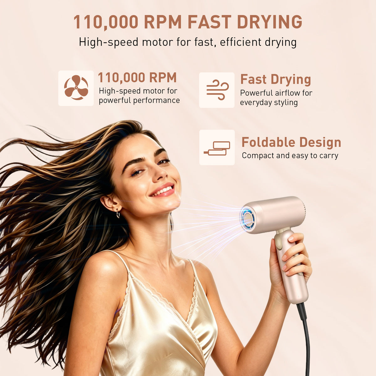 Mythsight StyleVibe High-Speed Dual Voltage Foldable Travel Hair Dryer Lightweight, 500 Million Negative Ions, 100-240V Blow Dryer with Diffuser and Concentrator for Fast Drying and Frizz Control