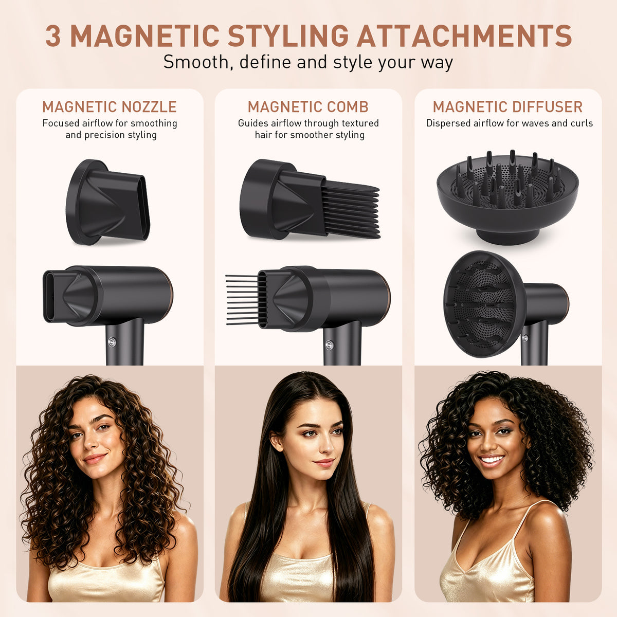 Mythsight StyleVibe High-Speed Ionic Hair Dryer with 3 Attachments 500 Million Negative Ions, Magnetic Diffuser & Nozzle, Comb, 4 Heat Modes, Fast Drying, Frizz Control for All Hair Types