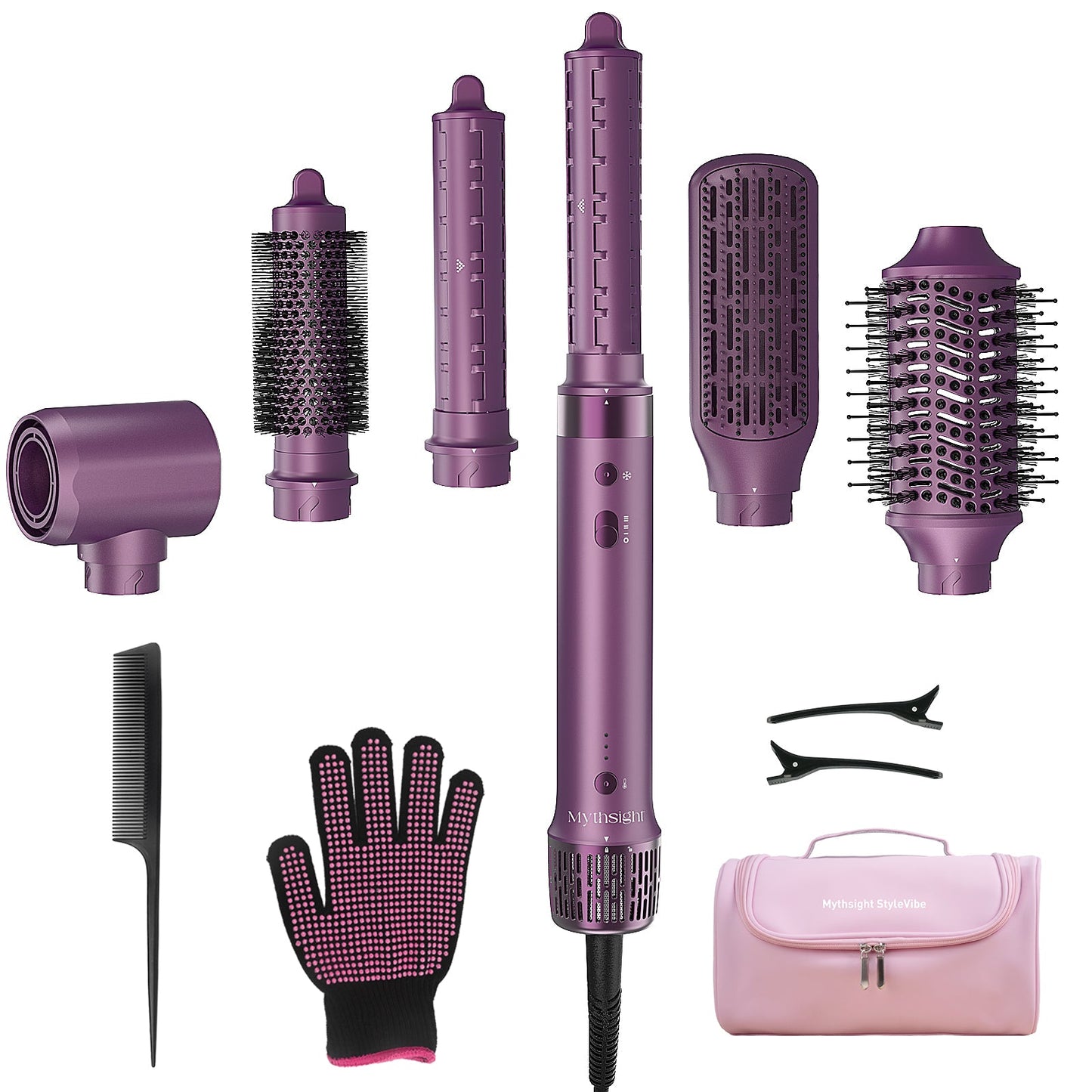 StyleVibe 6-in-1 Multi-Styler, Blow Dryer Brush & Thermal Brush with Auto Wrap Curl L/R, Fast Drying, Smooth Blowouts, Root-Lift Volume, No Heat Damage Frizz-Free Air Styler with Travel Bag (Purple)