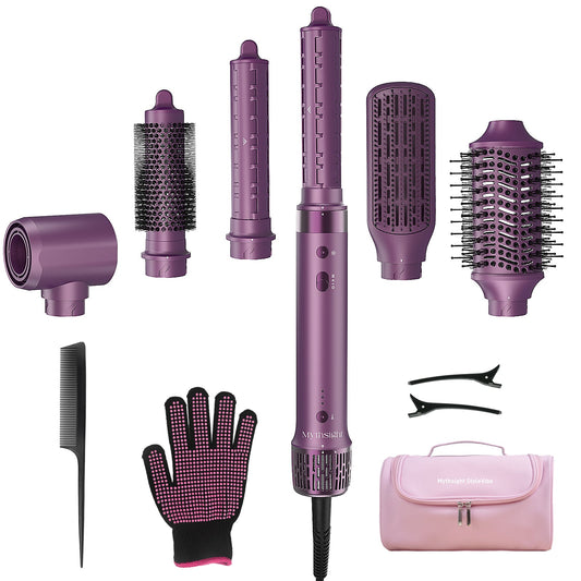 StyleVibe 6-in-1 Multi-Styler, Blow Dryer Brush & Thermal Brush with Auto Wrap Curl L/R, Fast Drying, Smooth Blowouts, Root-Lift Volume, No Heat Damage Frizz-Free Air Styler with Travel Bag (Purple)